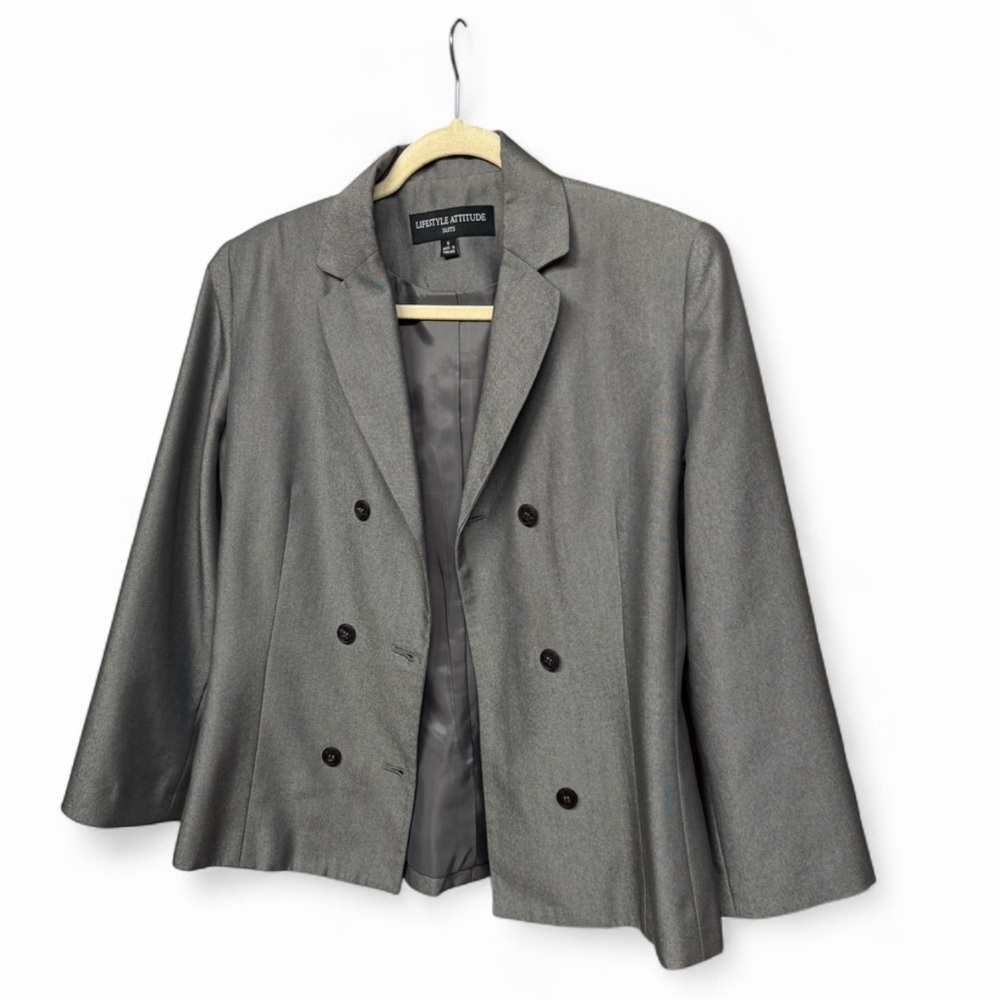 Lifestyle Attitude Gray Double-Breasted Blazer, Size 6 - Picture 4 of 6